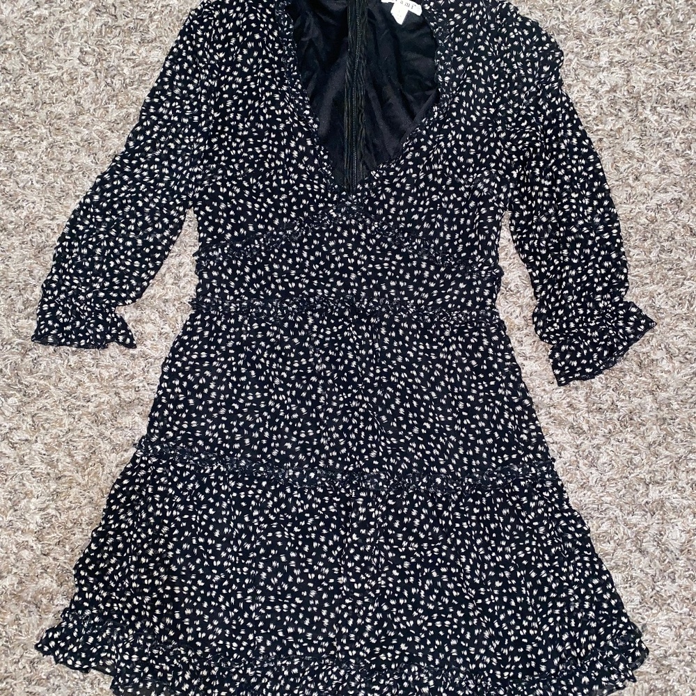 V neck black ruffle dress
